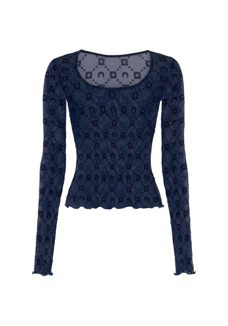 moongram mesh flock ls roundneck top woman navy MARINE SERRE | WTS018ACJER0005BL90